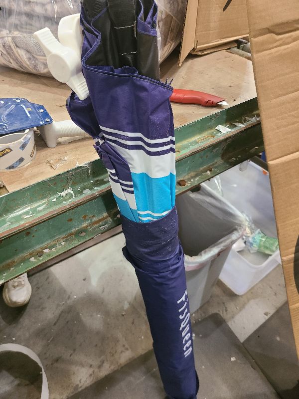 Photo 1 of  Large Beach Umbrella with Wind Resistance, Sand Anchor, Portable Outdoor Umbrella with UPF50+ UV Protection, Tilt Sun Shelter for Beach, Patio, Yard