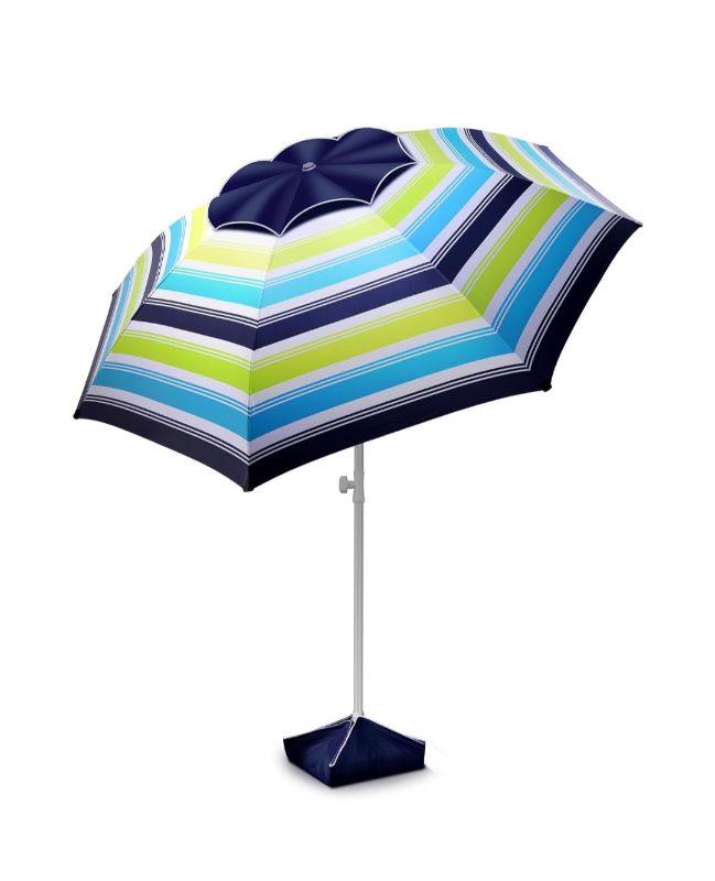 Photo 1 of  Large Beach Umbrella with Wind Resistance, Sand Anchor, Portable Outdoor Umbrella with UPF50+ UV Protection, Tilt Sun Shelter for Beach, Patio, Yard