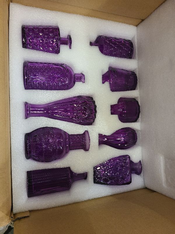 Photo 1 of 20 Pcs Glass Bud Vase Set Small Vintage Flower Vase in Bulk for Centerpieces Rustic Decorative Glass for Wedding Table Home Christmas Decoration (Purple)