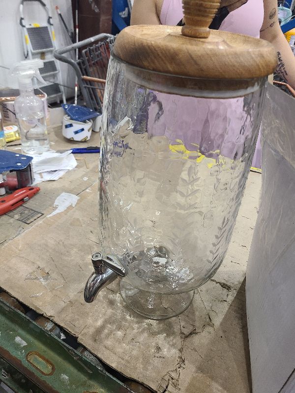 Photo 1 of 1.3 Gallon Glass Drink Dispenser, Glass Beverage Dispenser with Spigot for Party Bar Wedding, Crystal Collection Jug, Wide Mouth with Lid, Iced Beverage Dispensers (1.3gal colorful)