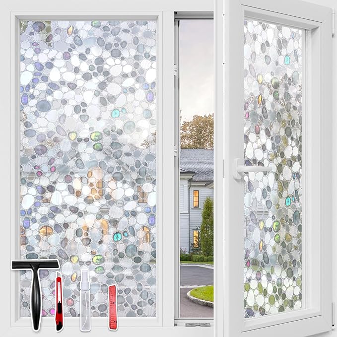 Photo 1 of **MSRP 28.99** Window Privacy Film, Rainbow Window Film for Glass Static Clings Stained Glass Window Film Heat Control Sun Blocking Window Tint Film for Home Office Silver Stars 29.5 x 78.7 Inch