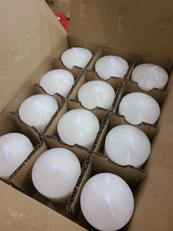 Photo 1 of 12 Pack Ivory 2x3 Inch Pillar Candles, 22 Hours Unscented Column Candles, Dripless Smokeless Unscented Candles for Home Weddings Restaurant Spa Church and Emergency