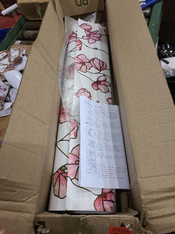 Photo 1 of 16“x118 Pink Gold Flower Vintage Double Side Window Films Art Decorative Window Privacy Tinting Film Self-Adhesive Static Glass Window Clings Stickers for Living Room Bathroom Glass Windows Decor