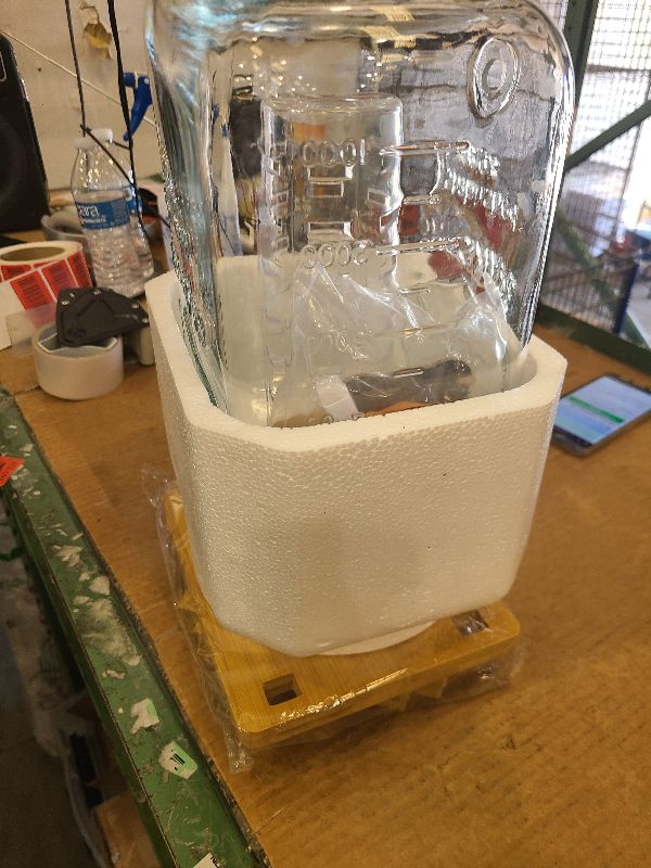 Photo 1 of 2 Gallon Drink Dispenser with Stand?Glass Beverage Dispenser With Wood Stand, 18/8 Stainless Steel Spigot and Labels Large Water Drink Dispensers for Parties, Lemonade,Juice, Tea