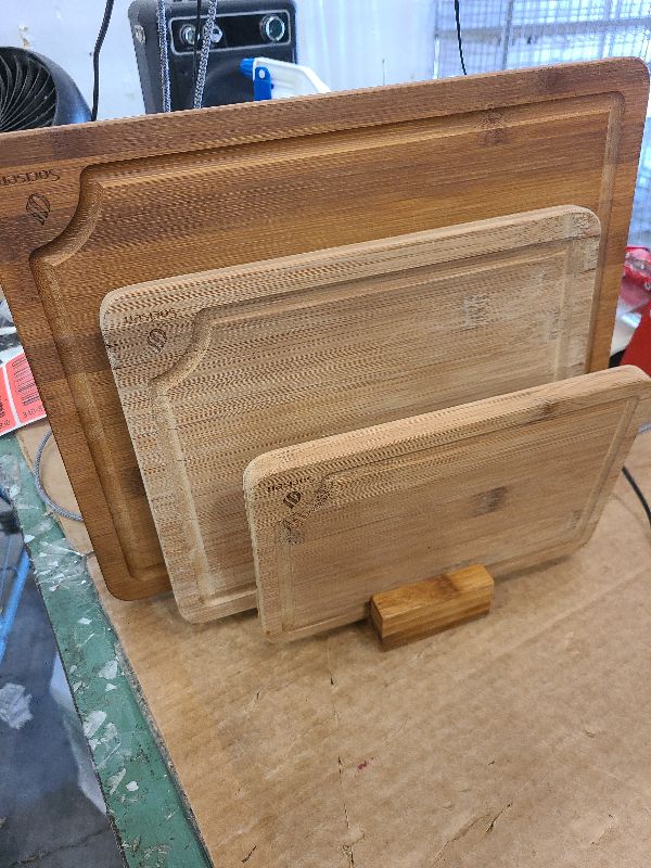 Photo 1 of 3 Packs Bamboo Cutting Board Set with Non Slip Feet Holder and Over Sink Nice Solid Thick Wood Juice Groove Chopping Board Extra Large Big Small Best Hardwood Kitchen Organic Vegetable Meat BBQ Kit