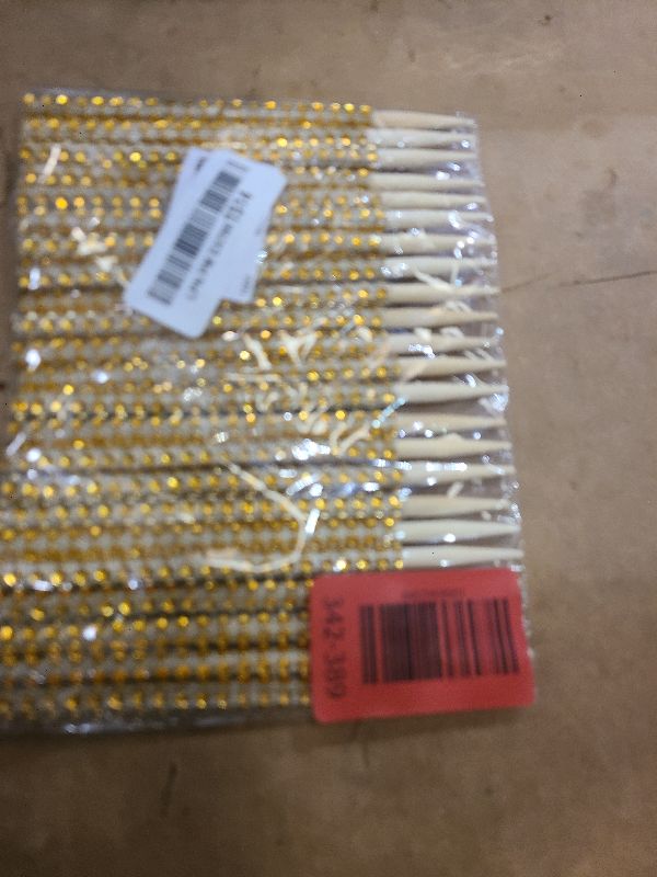 Photo 1 of 32 PCS Bling Candy Apple Bamboo Sticks,Caramel Apple Wooden Pointed Skewers with Rhinestones Diamond Mesh Wrap,Fruit Treats Pop Dec Bar for Dessert Table Tea Party Birthday Wedding Christmas (Gold)
