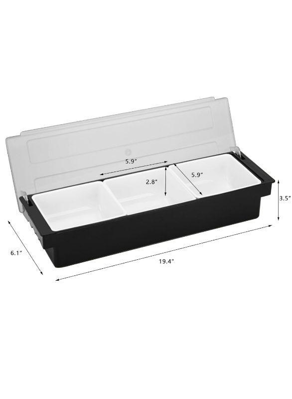 Photo 1 of 2 Compartments Plastic Dispenser Fruit Veggie Condiment Caddy with Lid, Ice Cooled Condiment Serving Container Chilled Garnish Tray Bar Caddy for Home Work or Restaurant