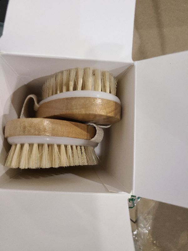 Photo 1 of 2 Pack Dry Brushing Body Brush, Natural Bristle Exfoliating Brush with Massage Nodes, for Lymphatic Drainage and Improving Skin Health and Reduces Acne