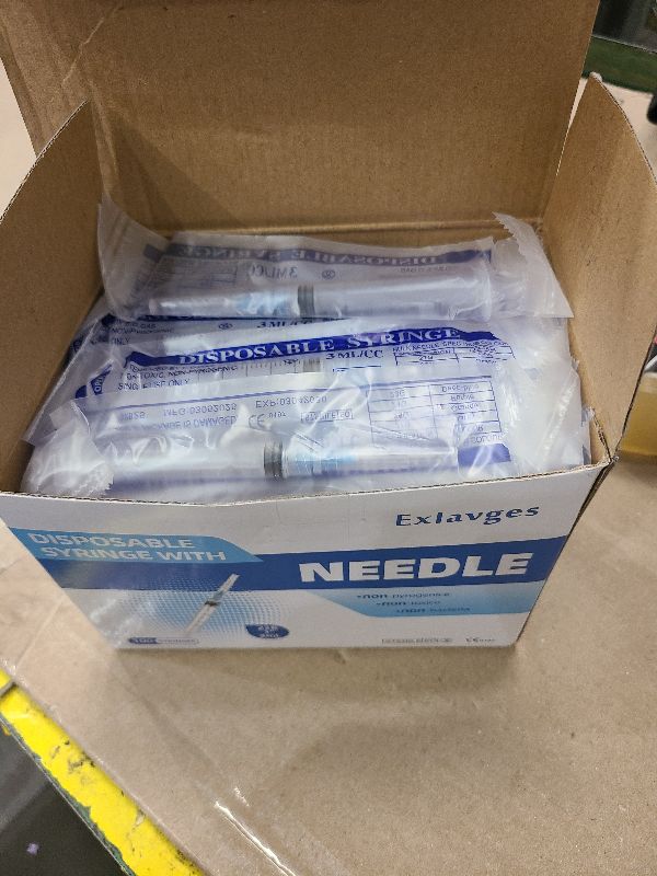 Photo 1 of 100 Pack Disposable 3ml/cc Lab Syringes with 23Ga 1 Inch Needle Luer Lock, Individually Sealed Packed