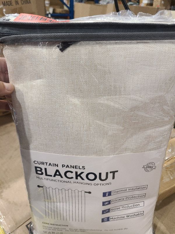 Photo 1 of 100% Blackout Shield Linen Blackout Curtains for Bedroom 84 Inches Long, Back Tab/Rod Pocket Living Room Drapes, Thermal Insulated Blackout Curtains 2 Panels Set, 50" W x 84" L, Cream