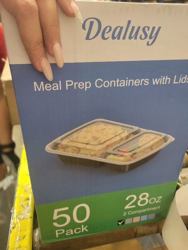 Photo 1 of 50 Pack (100-Piece) 28 oz Meal Prep Containers Reusable with Lids 2-Compartment, Sturdy Leakproof Food Safe, Microwave Freezer Dishwasher Safe, To Go Take Out Plastic Food Storage, Black