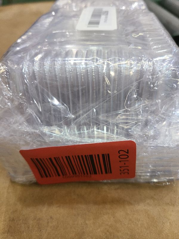 Photo 1 of 50 Count Clear Plastic Hinged Take Out Containers Clamshell Takeout Tray Food Clamshell Containers Outside Diameter for Dessert, Snacksetc, Cakes Slice, Cookies, Salads