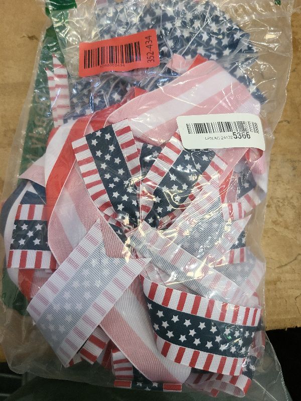 Photo 1 of 12 Pcs 4th of July Patriotic Wreath Bow Red White Blue Stripe Star Bow American Flag Bunting Bows Memorial Day Decoration for Indoor Outdoor Holiday Independence Day Decorations