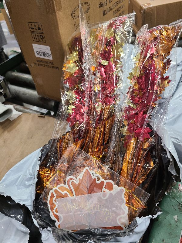 Photo 1 of 3 Pcs Thanksgiving Day Fall Spray Centerpiece,Balloon Weight Centerpieces Red Orange Gold Metallic Strands Die-Cut Foil Autumn Leaves Centerpieces,Thanksgiving Day Classroom HomeTable Decoration