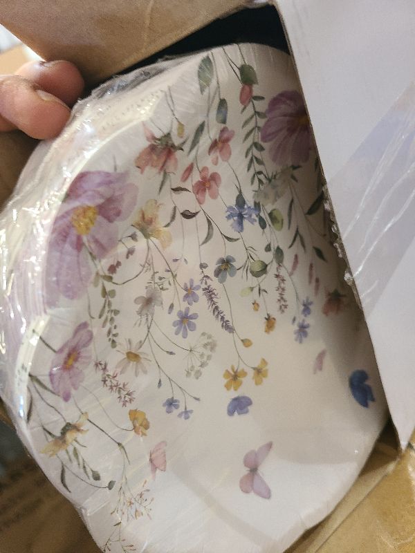 Photo 1 of 100 Pcs Wildflower Paper Plates Disposable Dessert Baby Bridal Shower Party Supplies Floral Dessert Plates Bulk Birthday Tea Party Serving Tray for Wedding Birthday