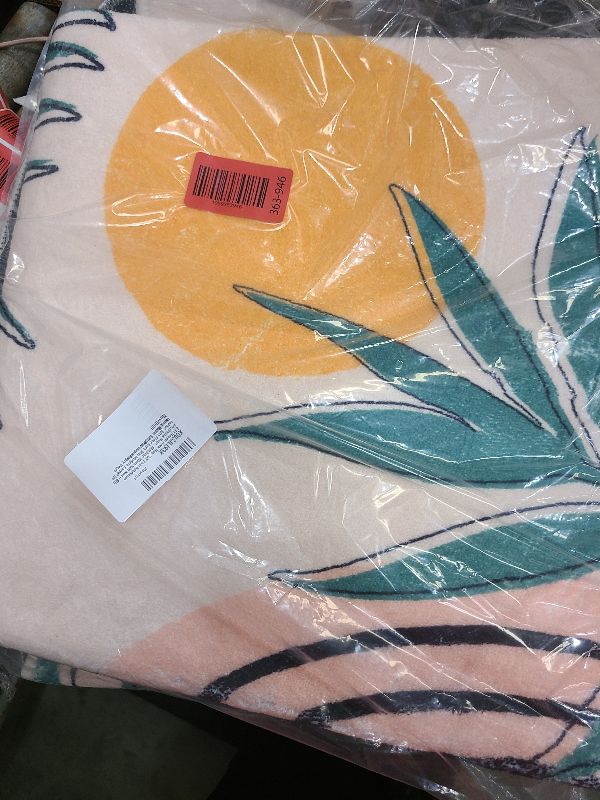 Photo 1 of 4 ft Round Area Rugs for Living Room, Stain Resistant Elegant Tropical Leaf Lines Print - Soft Thin Non-Slip Carpet for Bedroom Apartment Entryway Home Office Decor, Peach
