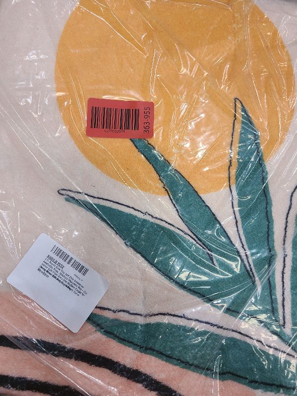 Photo 1 of 4 ft Round Area Rugs for Living Room, Stain Resistant Elegant Tropical Leaf Lines Print - Soft Thin Non-Slip Carpet for Bedroom Apartment Entryway Home Office Decor, Peach