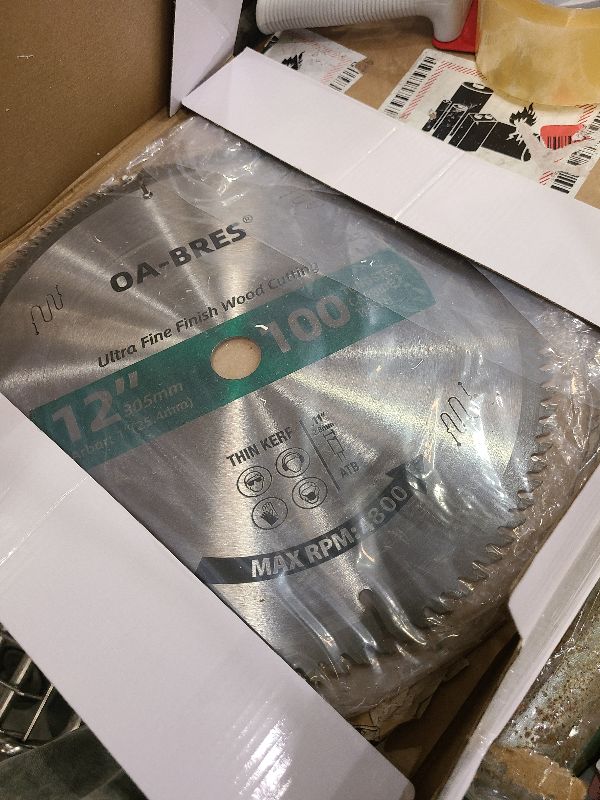 Photo 1 of 12-Inch Miter/Table Saw Blades, 100-Tooth ATB TCT Ultra Fine Finish Wood Cutting Circular Saw Blade with 1-Inch Arbor