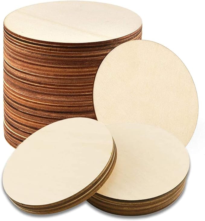 Photo 1 of 25 Pcs 4 Inch Wood Circles, Unfinished Wood Circles Round Disc Cutouts, 1/9 Inch Blank Round Wooden Circles for DIY Crafts, Painting, Staining, Coasters Making, Home Decorations