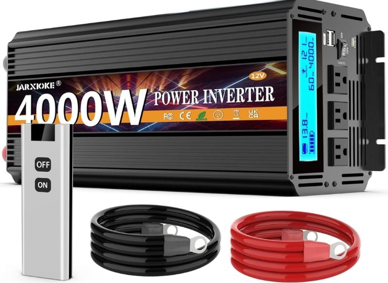 Photo 1 of (250)
4000 Watt Power Inverter 12V DC to 110V 120V Converter for Family RV Off Grid Solar System Car with Type-C Ports 3 AC Power Outlets Dual USB Ports LCD Display Wireless Remote Control