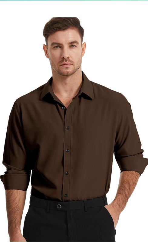 Photo 1 of 
Men's Dress Shirts Solid Wrinkle-Free Long Sleeve Button Down Shirt Regular Fit Formal Shirts xl