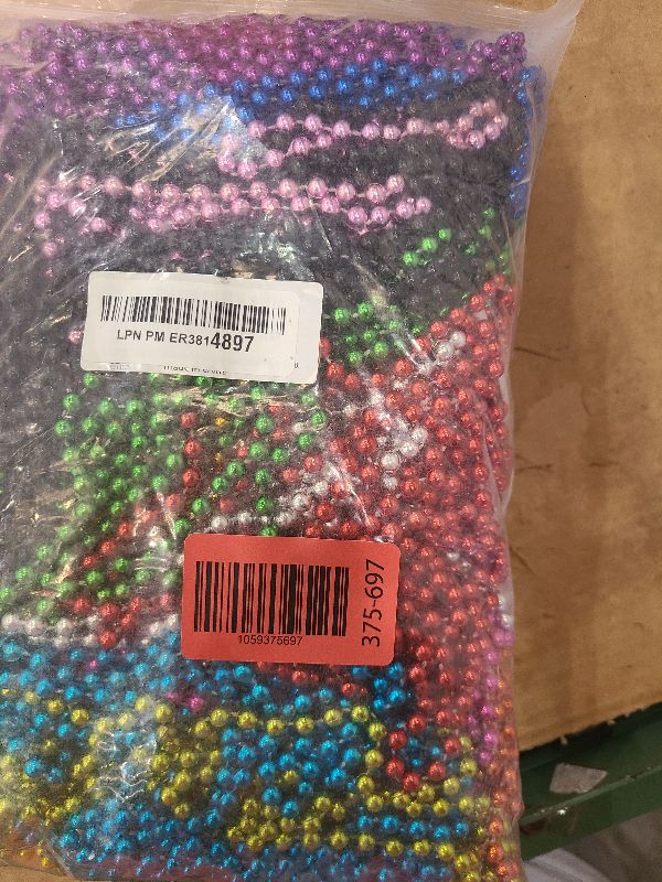 Photo 1 of 144 PCS Mardi Gras Beads Necklaces, 12 Colors 33 Inch 7 mm Metallic Bead Party Beads Round Beaded Necklaces for Mardi Gras, Christmas, Carnival