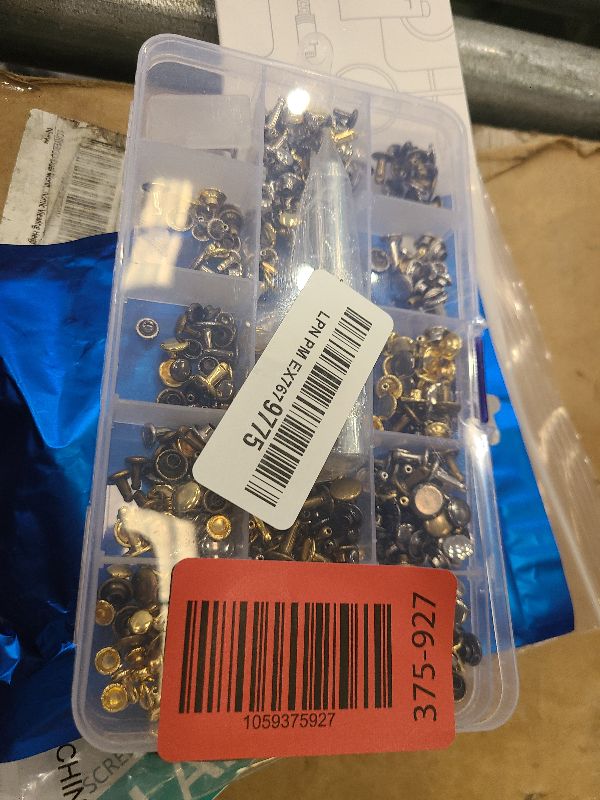 Photo 1 of 240 Sets Leather Rivets Kit, Double Cap Brass Rivets Leather Studs with 3PCS Setting Tools for Leather Repair and Crafts, 4 Colors and 3 Sizes