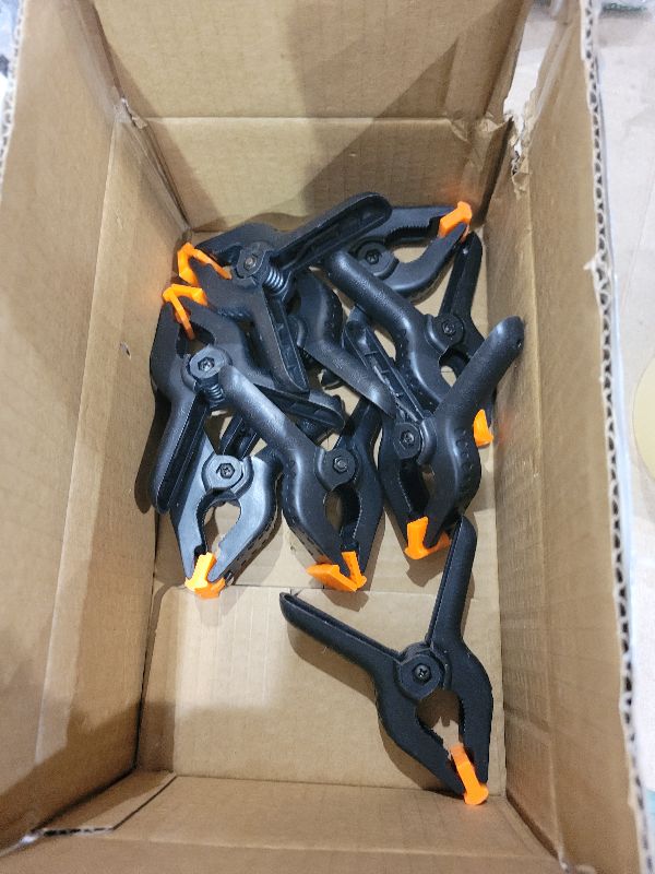 Photo 1 of 12 Pack Plastic Spring Clamps, 3.5inch Small Heavy Duty Clips for Crafts, Backdrop Stand, Woodworking, Photography Studios (Black)