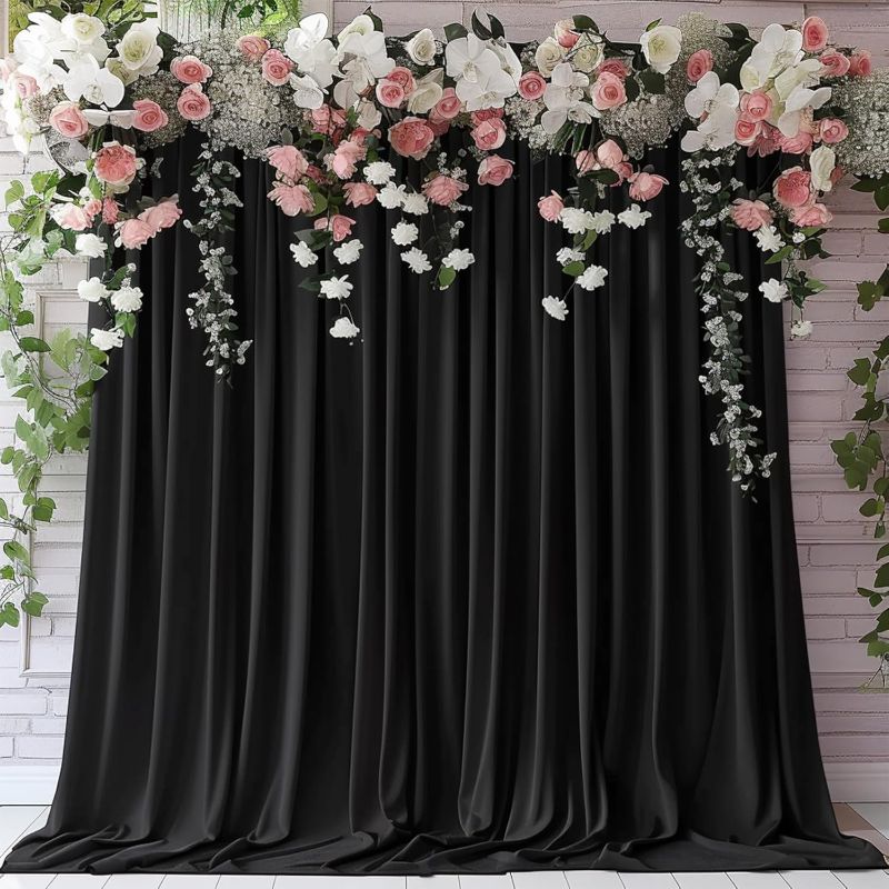 Photo 1 of 20x10FT Black Backdrop Curtains with Lights for Parties,Wrinkle Free Wedding Photo Backdrop Curtains for Baby Shower Birthday Ceremony Reception Home Party Decorations-5ft x 10ft,4 Panels