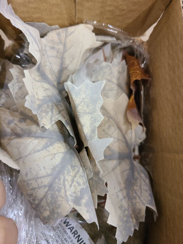 Photo 1 of 2 Pack Fall Maples Leaves Garland Fall Decorations for Home Total 11.8Ft Artificial Hanging Vine Fall Foliage Garland Fall Thanksgiving Decor Indoor Outdoor Mantle (Mixed Gray-Green White Orange)