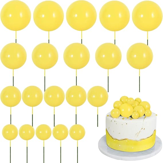 Photo 1 of **MSRP 6.39** 20 PCS Yellow Mini Ball Cake Toppers Foam Cake Balls Decoration Supplies for Happy Birthday Anniversary Wedding Baby Shower Fall Autumn Harvest Thanksgiving Cake Decorations
