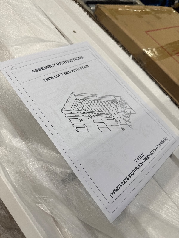 Photo 1 of *******PARTIAL SET******* Osparple Twin Size Low Loft Bed, Kids Bed Frame with Shelf, Drawer and Stairs for Girls, Boys, Loft Bed with Storage, Strong Wood Slats Support, White