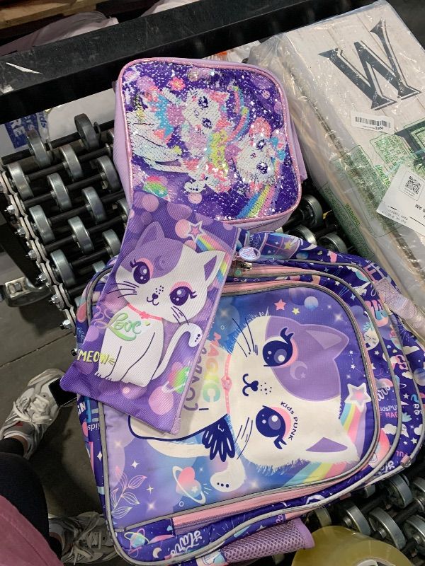 Photo 1 of ****NO ROLLER WHEELS***** KLFVB Kids Backpack for Girls, School Bag with Lunch Bag, Wheeled Sequins School Bookbag for Children - Cat