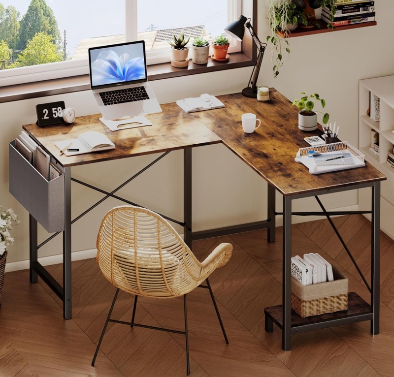 Photo 1 of *** SIMILAR IMAGE UNKNOWN SIZE OR MODEL UNKNOWN MISSING PARTS***UMOS L Shaped Desk Computer Gaming Corner Table 50 Inch Home Office Writing Student Work PC Workstation with Side Storage Bag CPU Stand for Bedroom Small Spaces