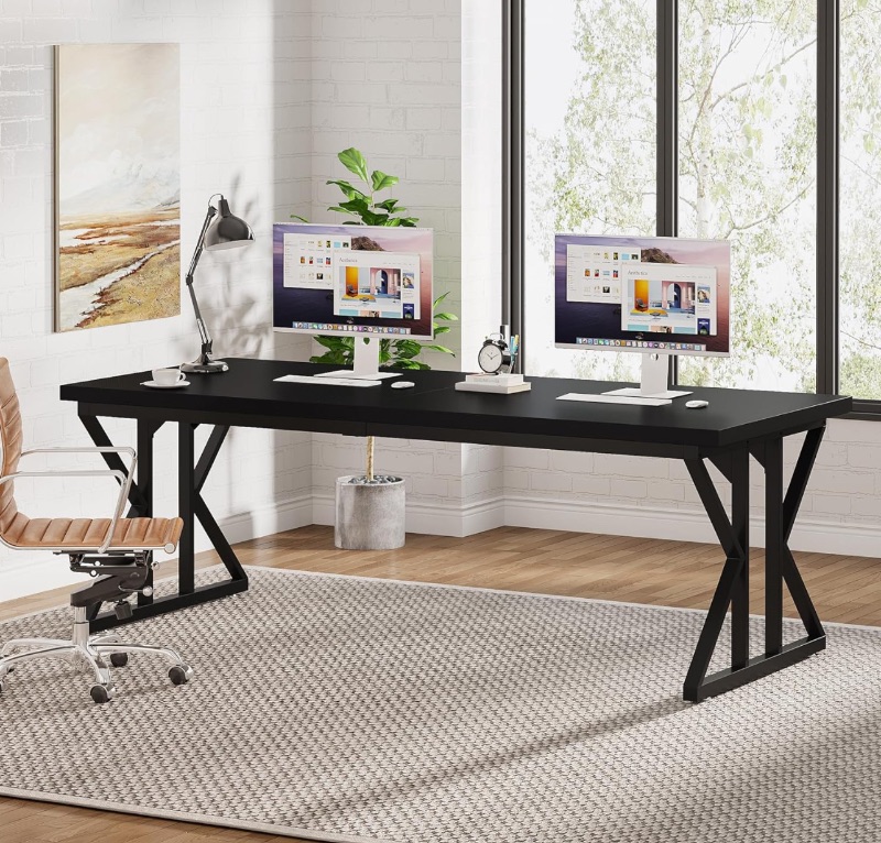 Photo 1 of *** SIMILAR IMAGE UNKNOWN SIZE OR MODEL UNKNOWN MISSING PARTS***78.7-Inch Executive Desk, Large Computer Office Desk Workstation, Modern Simple Style Laptop Desk Study Writing Table Business Furniture for Home Office (Black, 78.7 Inch)