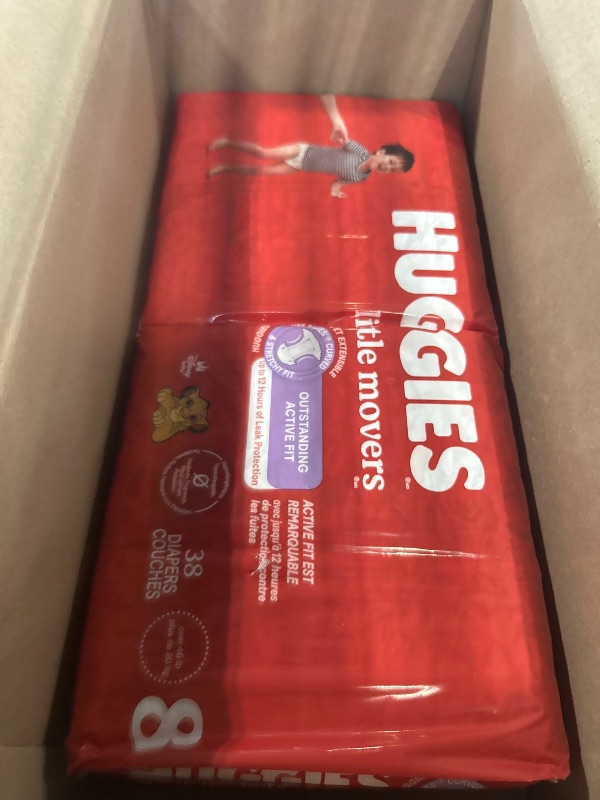 Photo 1 of ** only one***Huggies Size 8 Diapers, Little Movers Baby Diapers, Size 8 (46+ lbs), 76 Count (2 Packs of 38), Packaging May Vary
