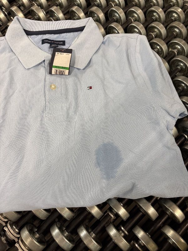 Photo 1 of **MINOR DAMAGE**SEE RECENT PHOTO**
Tommy Hilfiger Boys' Short Sleeve Pique Ivy Polo Shirt, Button Closure, Soft & Comfortable, Chambray Blue, 14-16