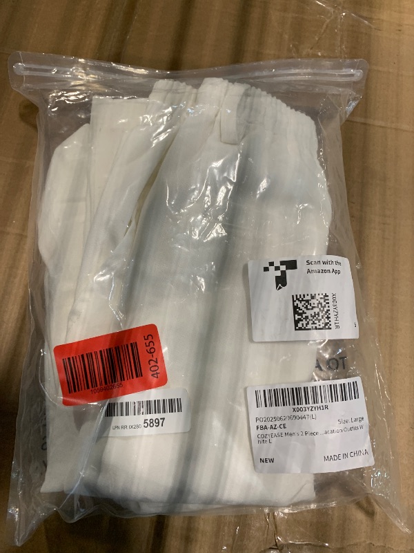 Photo 1 of ****ONLY PANTS*****COZYEASE Men's 2 Piece Outfit Short Sleeve Button Down Shirt Loose Pants Set Summer Beach Vacation Outfits White L