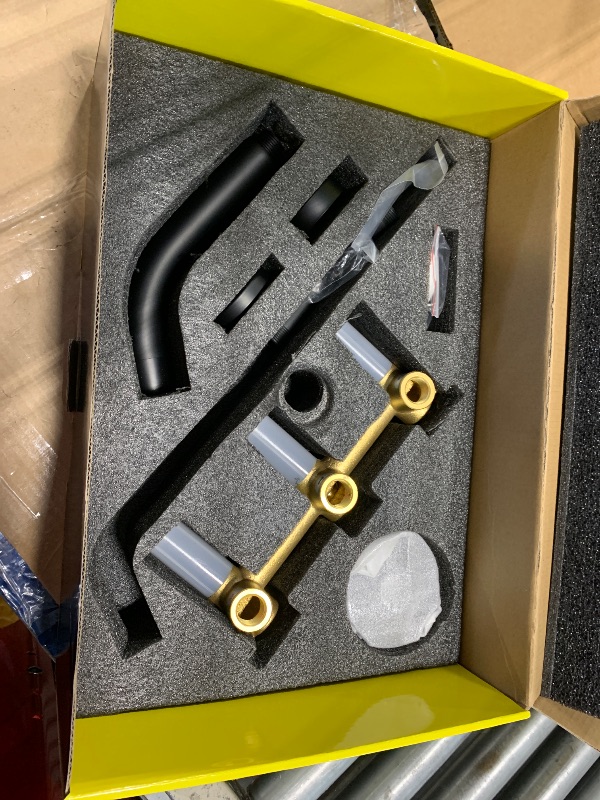 Photo 1 of ***** MISSING LARGE SHOWER HEAD ***** PROOX 3 Handle Tub Shower Faucet Set, 9-Setting Rainfall Shower Head with Tub and Shower Trim Kit with Rough-in Valve, Matte Black Bathtub Shower Faucets, Wall Mounted Bathroom Rain Shower System