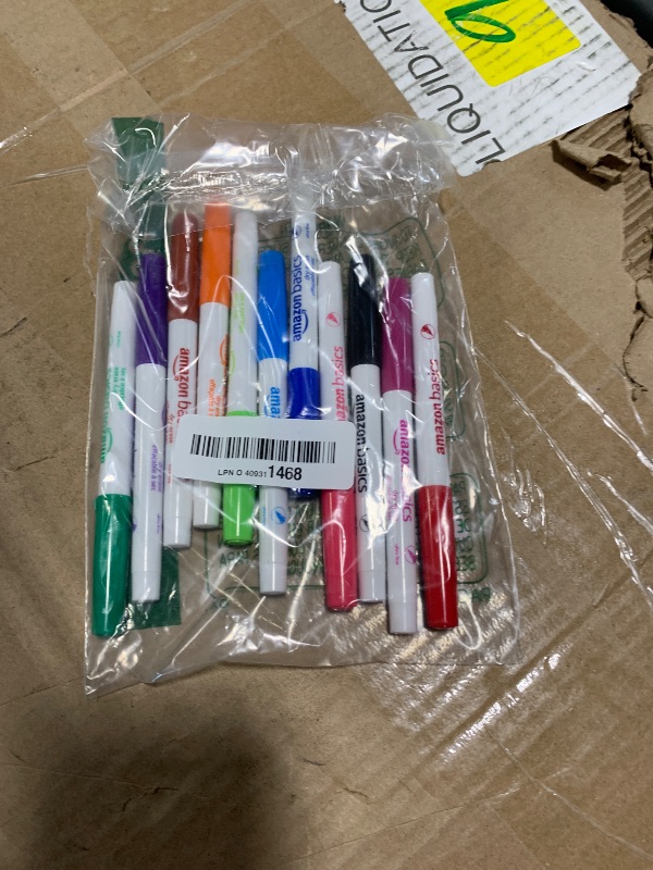 Photo 1 of ***** MISSING 1 ***** Amazon Basics Low Odor Ultra Fine Tip Dry Erase White Board Markers, Assorted Colors, 12-Pack