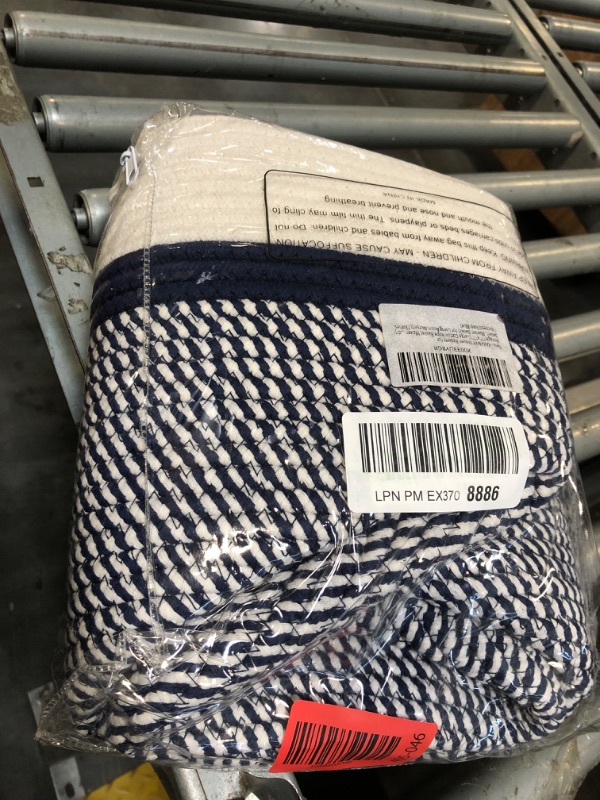 Photo 1 of **DIRTY**KAKAMAY Woven Baskets for Storage(17"x17"),Large Cotton Rope Basket Woven Baby Laundry Hamper,Collapsible Laundry Basket, Blanket Basket for Living Room,Nursery,Clothes, Toy chest(Navy Blue)