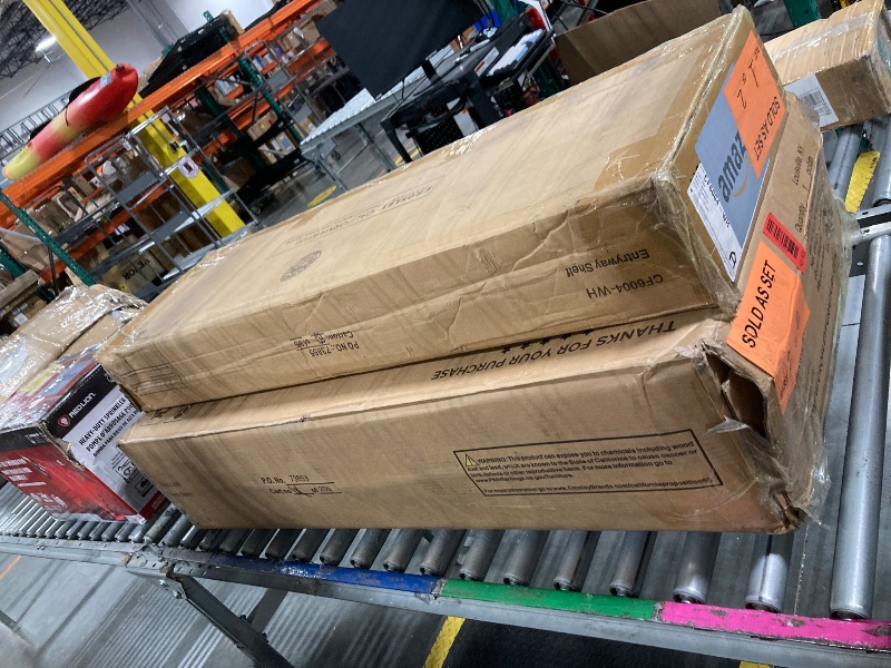 Photo 1 of **2 BOXES**Crosley Furniture Brennan 2-Piece Entryway Set with Shoe Rack Bench and Wall-Shelf with Coat Hooks, White