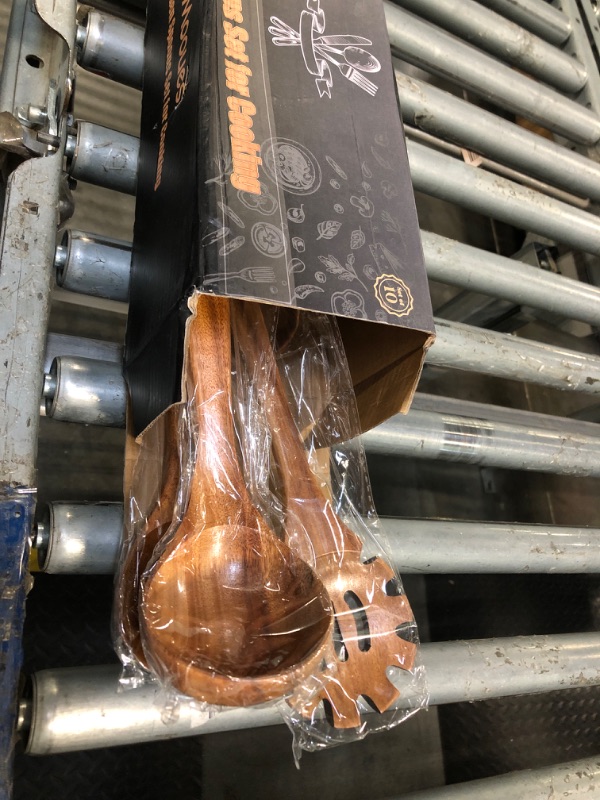 Photo 1 of **3 PIECES** Mooues Wooden Spoons for Cooking, Wooden Utensils for Cooking Natural Teak Wooden Kitchen Utensils Set Comfort Grip (10 PCS SET)