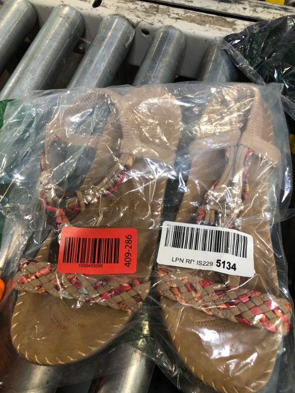 Photo 1 of ** VERY USED**Littleplum Women Sandals Arch Support Handmade Bohemian Braided Flat Sandals Comfort Walking Beach Ankle Elastic Summer Shoes Multi Apricot Size 10 SZE 42