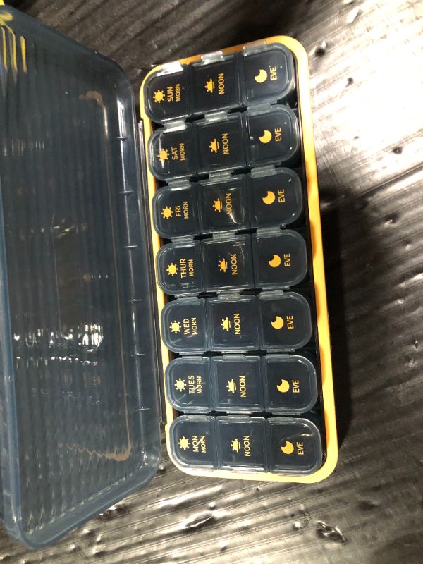 Photo 1 of ***CAES DOESNT CLOSE***Pill Organizer 3 Times A Day, 7 Day Pill Box 3 Times A Day - Acedada Weekly Vitamin Box Organizer with 7 Separate Containers, Portable Daily Medicine Planner Case for Vitamin Fish Oil Supplement, Blue
