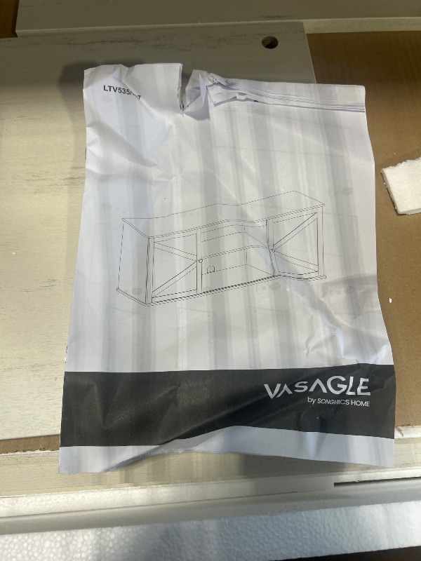 Photo 1 of ****BRAND MEW*****
VASAGLE Farmhouse TV Stand for TVs up to 65 Inches, Entertainment Center with Storage Cabinets and Sliding Barn Doors, Media Console Table for Living Room, Rustic White and Honey Brown ULTV535W01