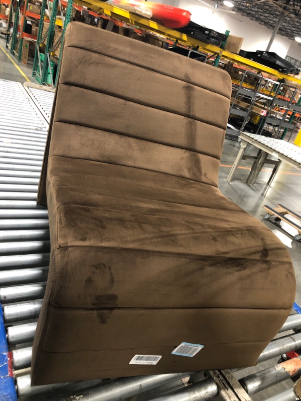 Photo 1 of ** USED/ DAMAGE MINOR**** Meridian Furniture 403Brown Ivy Collection Modern | Contemporary Velvet Upholstered Accent Chair with Rich Brown Velvet, Channel Tufted Design, Curved Shape, 26.4" W x 37.4" D x 31.1" H, Brown