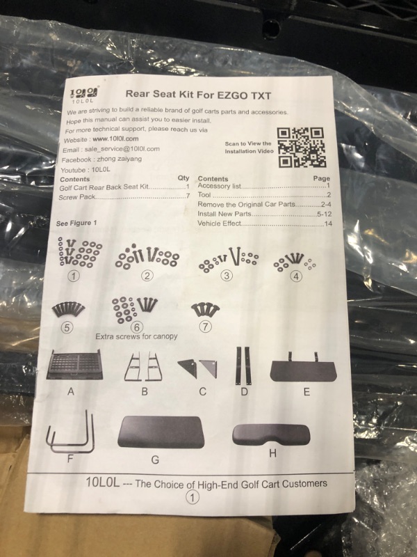 Photo 1 of ** USED/ UNTESTED*** 10L0L Golf Cart Rear Flip Folding Back Seat Kit for EZGO TXT Freedom 1995-Up, Deluxe Rear Seat Assembly Roof Support with Cargo Net Leather Cushion and Back Cushion Set