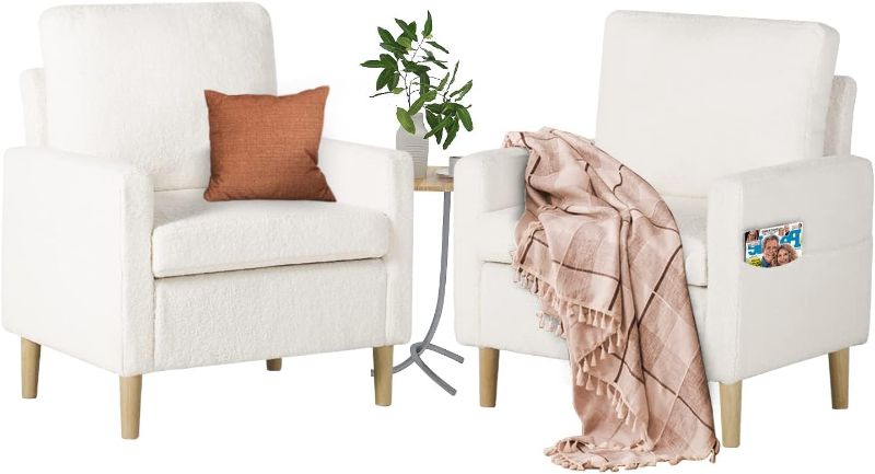 Photo 1 of *** ** SIMILAR**VERY USED/ DMAGE MAJOR / UNTESTED*** TYBOATLE Accent Chairs Set of 2, Modern Fabric Living Room Arm Chairs, Furry Cozy Upholstered Mid-Century Chairs w/Side Pocket, Club Reading Lounging Side Armchair for Office, Bedroom
