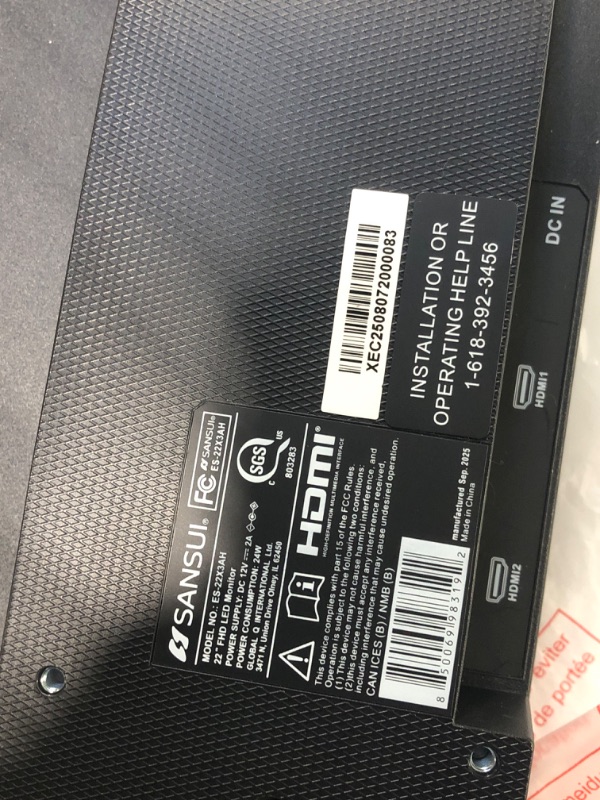 Photo 1 of **MISSING POWER CORD/ADAPTER**
SANSUI 22 Inch 120Hz Monitor, FHD Computer Monitor 4000:1 Contrast Ratio with Adaptive Sync, HDR 100% sRGB, HDMI 2.1 x 2, VESA Mount, Eye Care for Home/Office (ES-22X3AH, One HDMI Cable Included).
